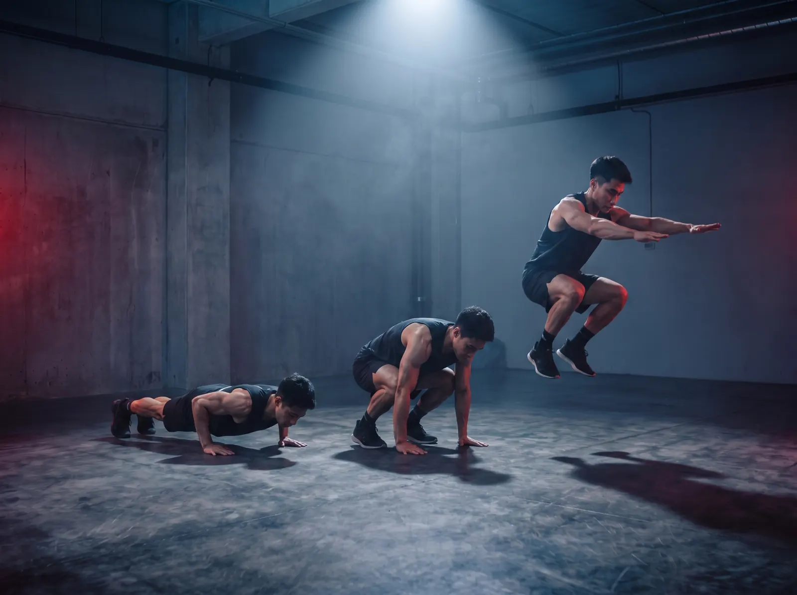 Atleta durante la stazione Burpee Broad Jump